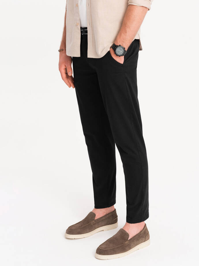 Men's chino pants with decorative waistband - black V1 OM-PACP-0118