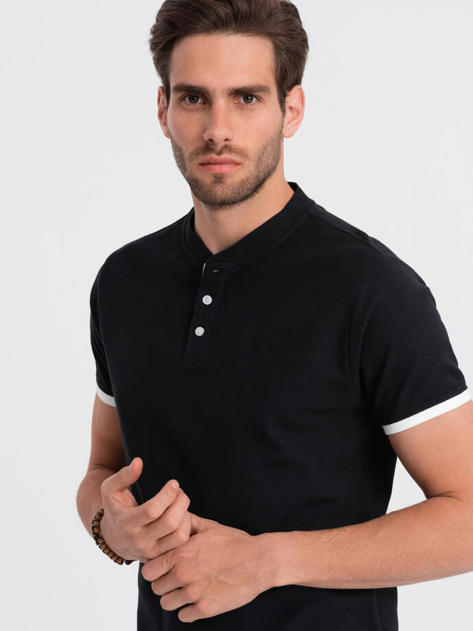 Men's collarless polo shirt - black V8 OM-TSCT-0156