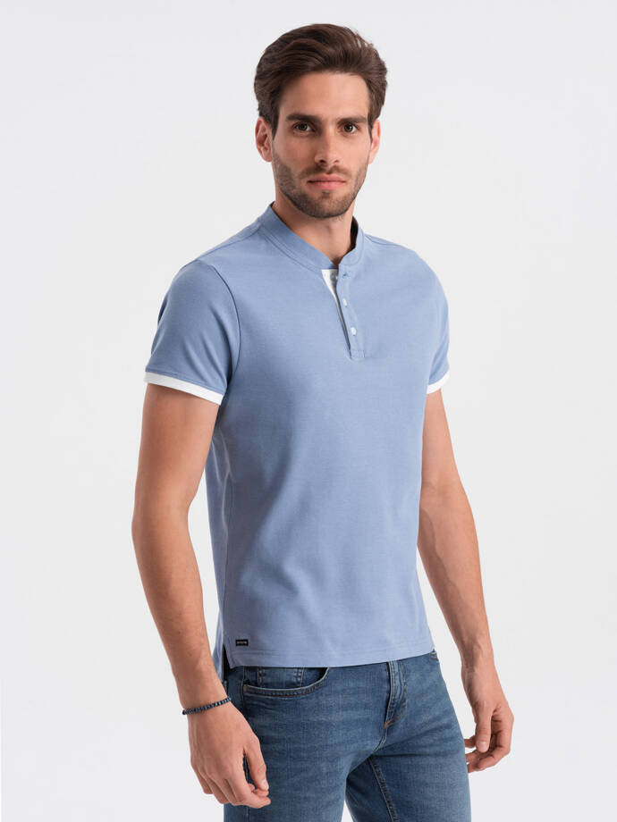 Men's collarless polo shirt - blue V3 OM-TSCT-0156