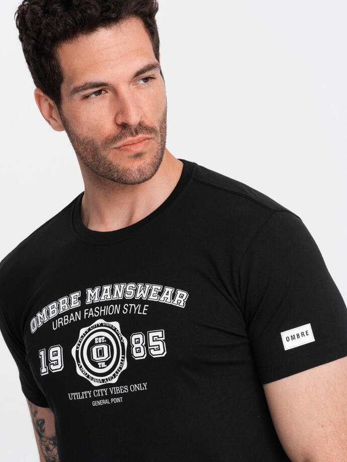 Men's college print t-shirt - black V2 OM-TSPT-0137