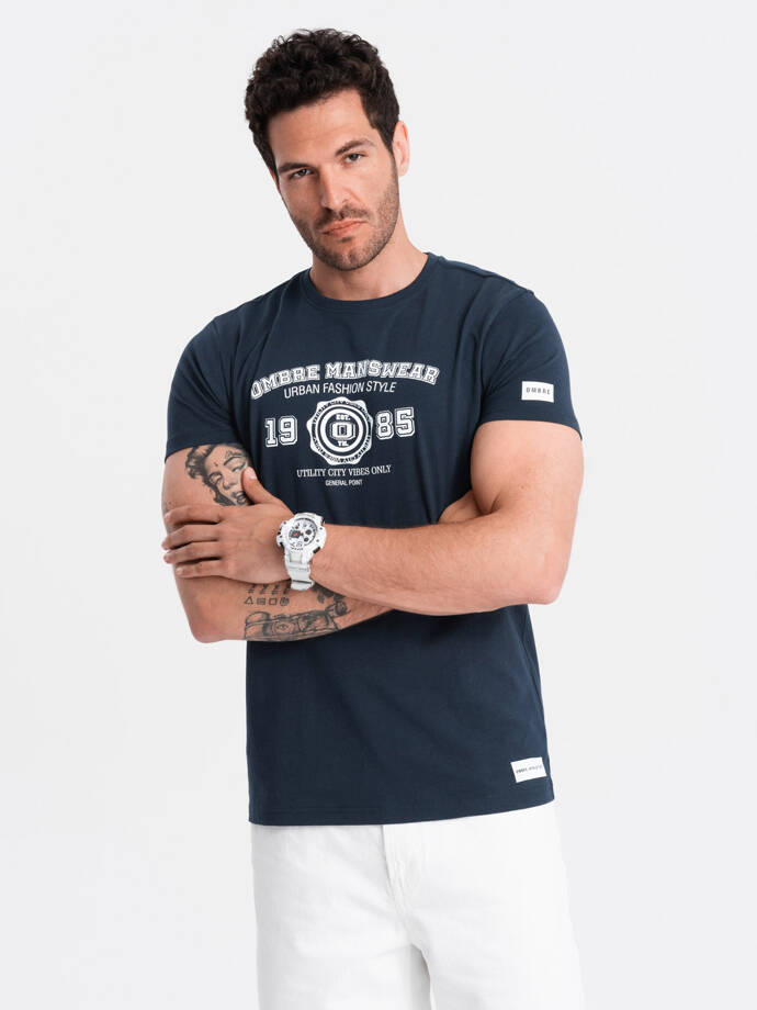 Men's college print t-shirt - navy blue V3 OM-TSPT-0137