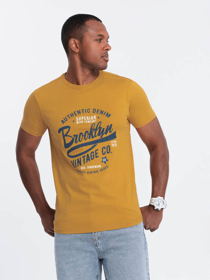 Men's collegiate print cotton t-shirt - mustard V1 OM-TSPT-0168