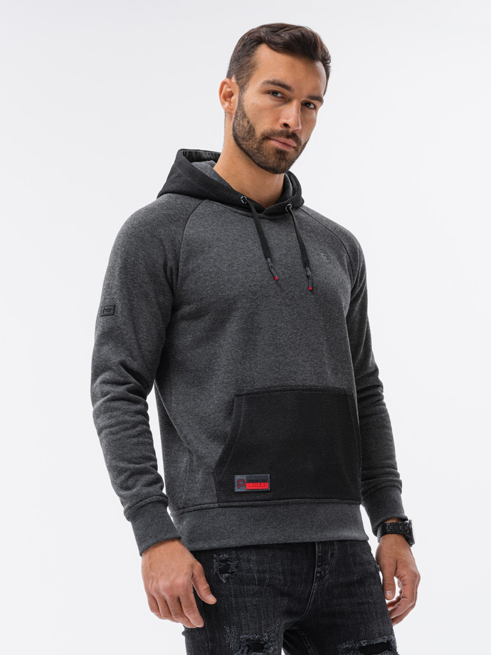 Men's combined materials HOODIE sweatshirt - graphite V2 OM-SSNZ-22FW-016