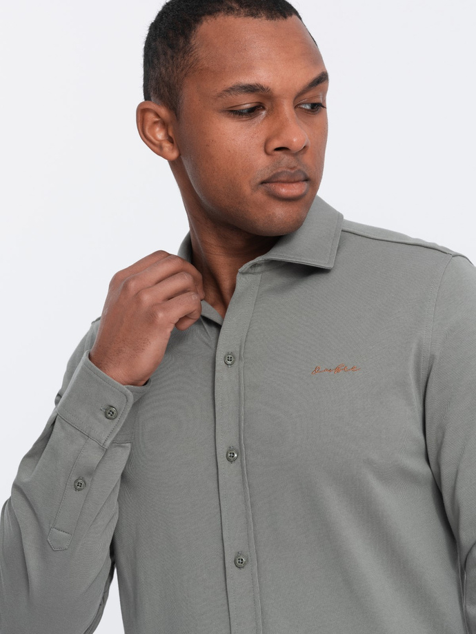 Men's cotton REGULAR single jersey knit shirt - light khaki V4 OM-SHCS-0138