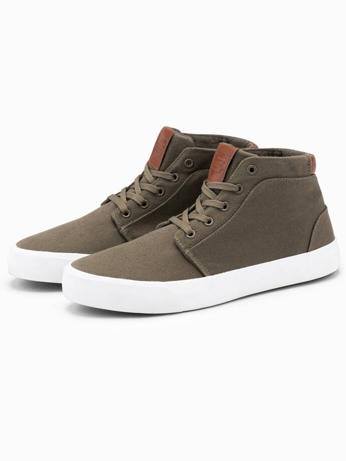 Men's cotton canvas high-top sneakers shoes - olive V4 OM-FOTH-0156