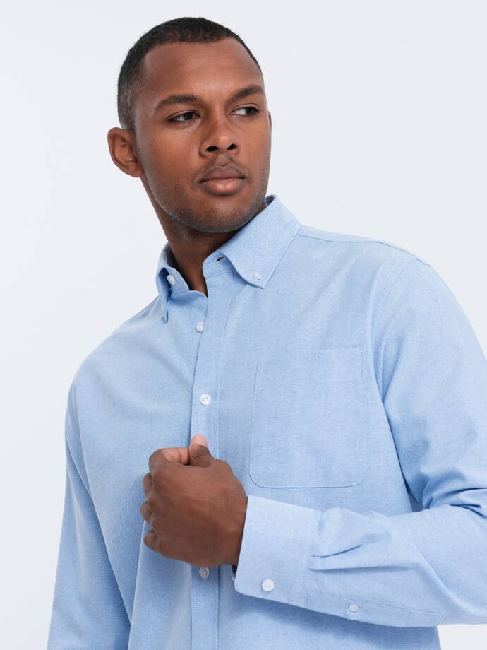 Men's cotton oxford shirt with REGULAR pocket - blue V4 OM-SHOS-0108