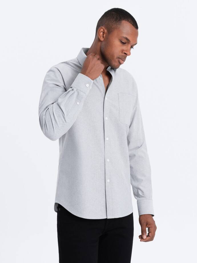 Men's cotton oxford shirt with REGULAR pocket - grey V2 OM-SHOS-0108