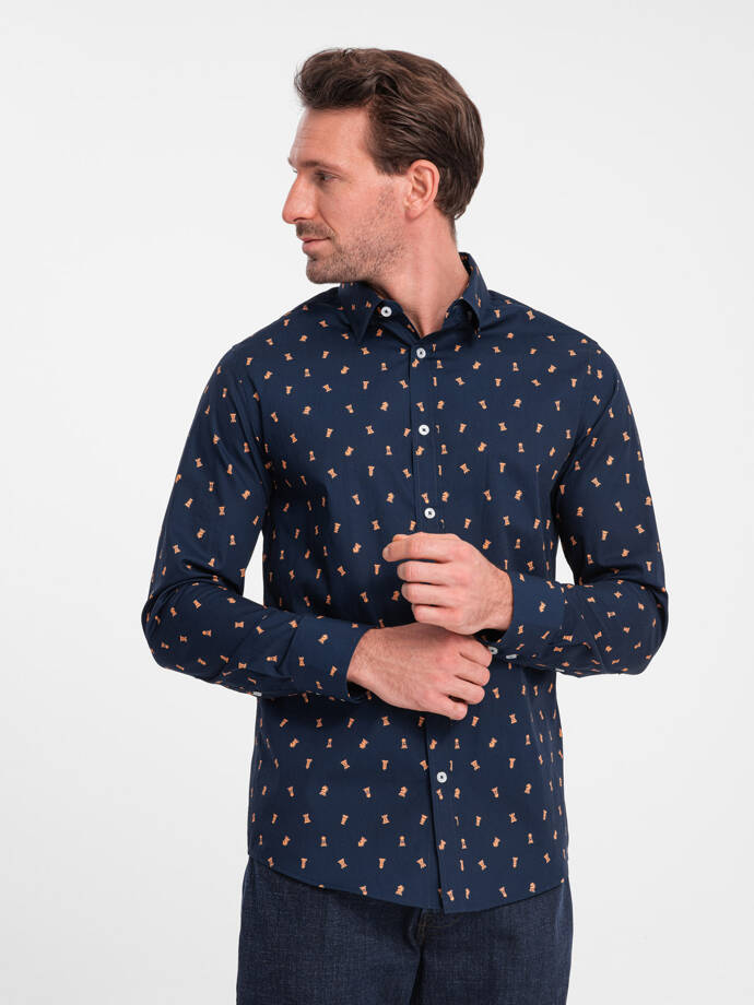 Men's cotton patterned SLIM FIT shirt - ink V3 OM-SHCS-0151