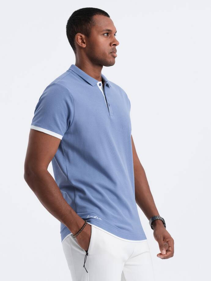 Men's cotton polo shirt with contrast trim - blue V3 OM-POSS-0113