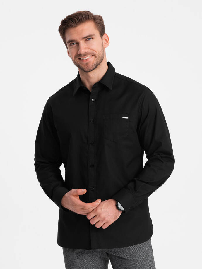 Men's cotton shirt with pocket REGULAR FIT - black V1 OM-SHCS-0147