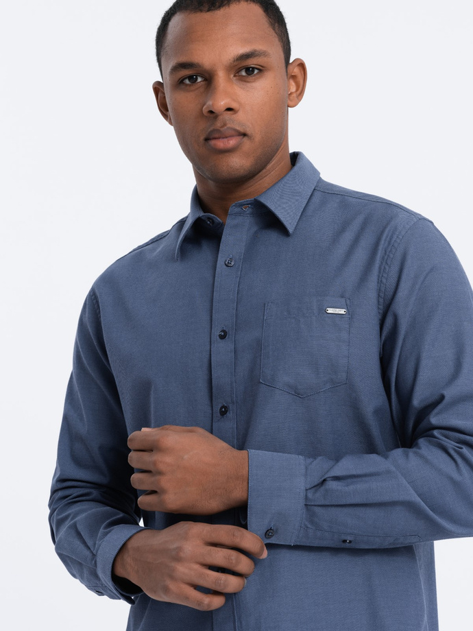 Men's cotton shirt with pocket REGULAR FIT - blue V3 OM-SHCS-0147