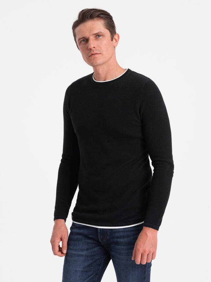 Men's cotton sweater with round neckline - black V1 OM-SWSW-0103