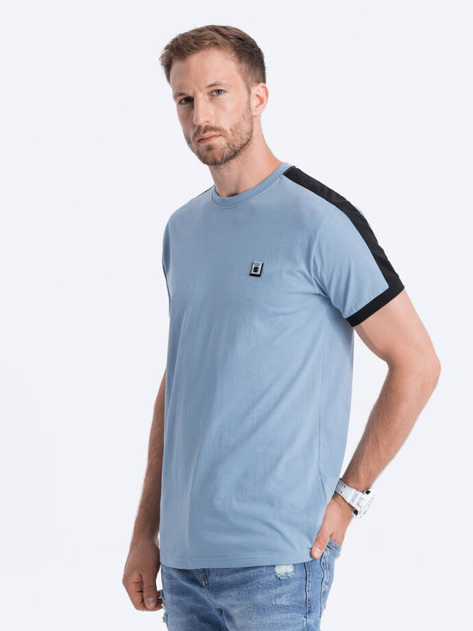 Men's cotton t-shirt with contrasting inserts - blue V3 S1632