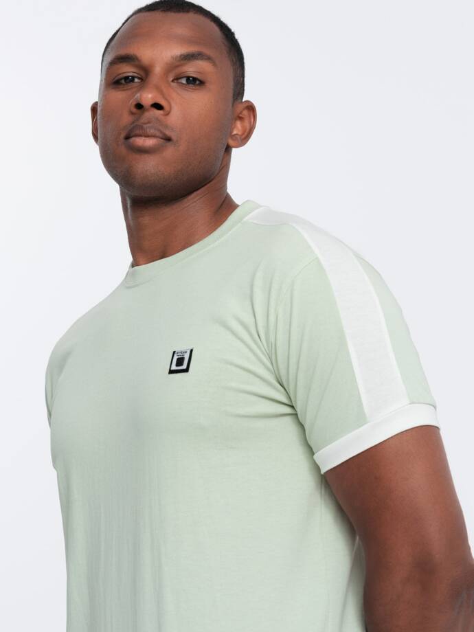 Men's cotton t-shirt with contrasting inserts - light mint V9 S1632