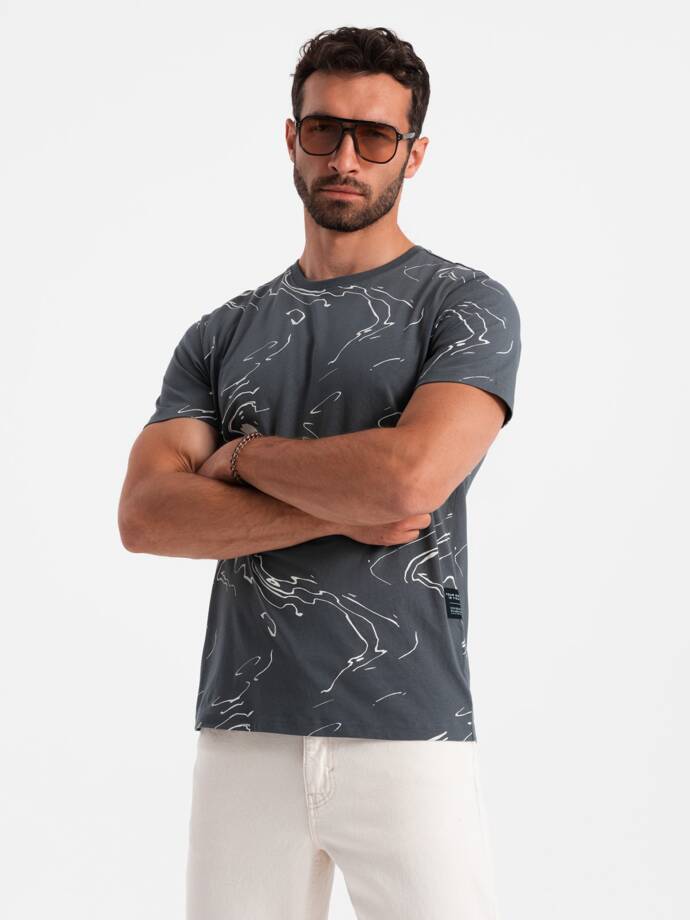 Men's cotton t-shirt with patterns - graphite V3 OM-TSFP-0184