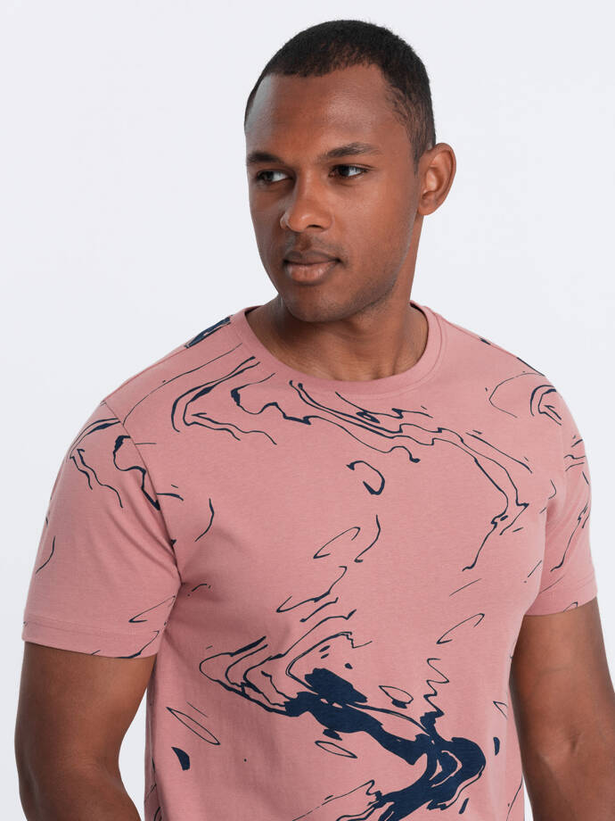 Men's cotton t-shirt with patterns - pink V5 OM-TSFP-0184