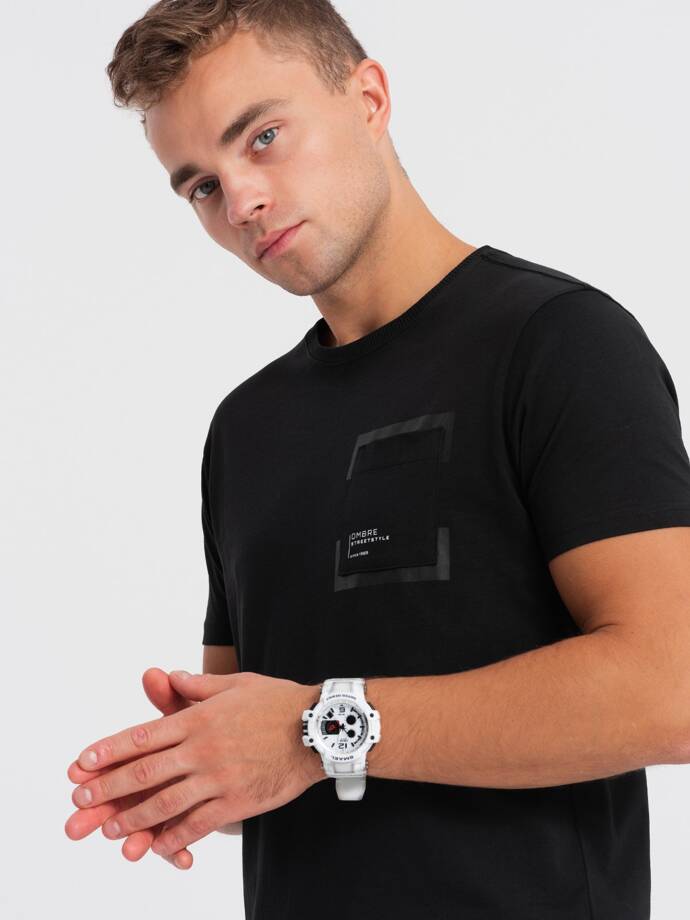 Men's cotton t-shirt with pocket - black V1 OM-TSPT-0154