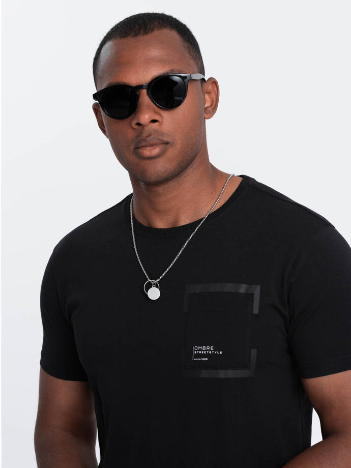 Men's cotton t-shirt with pocket - black V1 OM-TSPT-0154