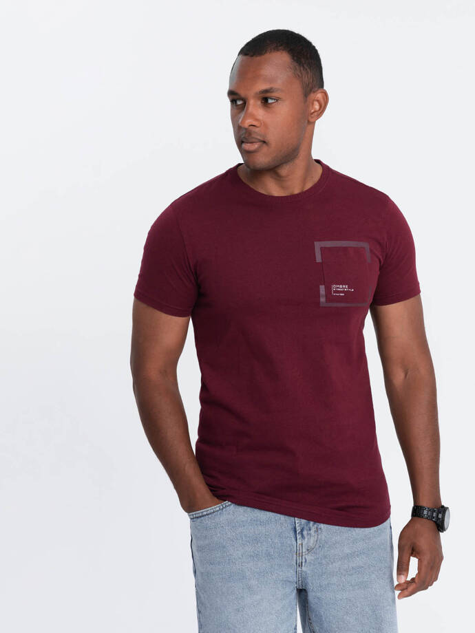 Men's cotton t-shirt with pocket - maroon V2 OM-TSPT-0154