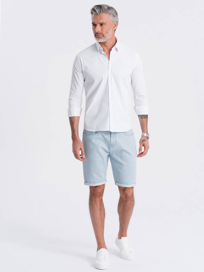 Men's denim shorts in delicate stripe - light blue V1 OM-SRDS-0129