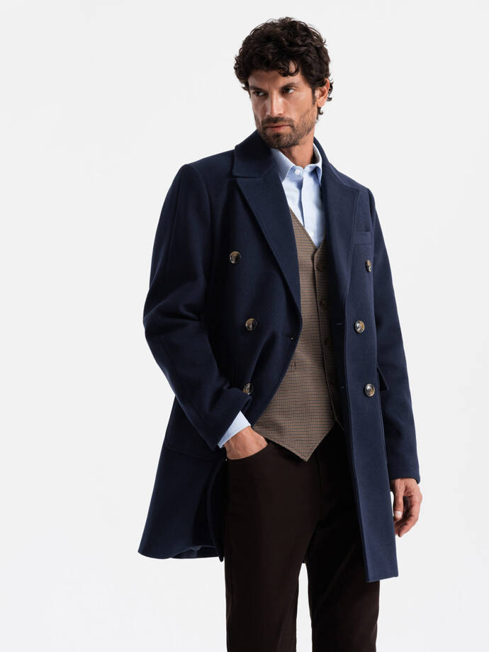 Men's double-breasted coat with decorative buttons - indigo V1 OM-COWC-0109