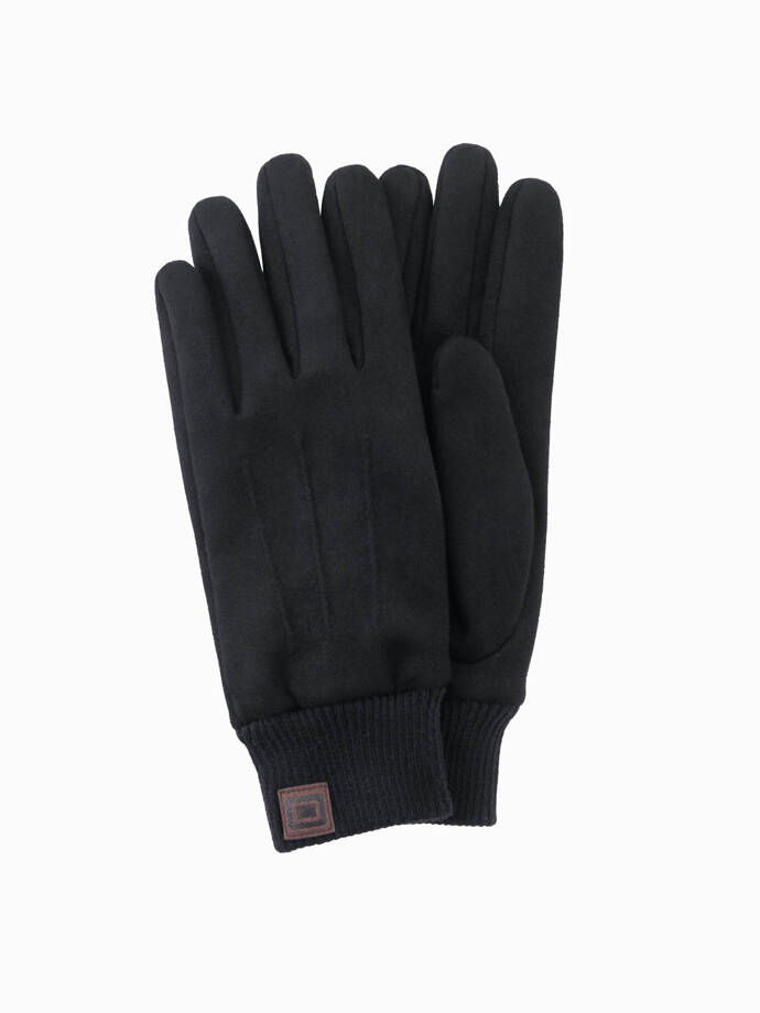 Men's eco suede gloves with welt - black V1 OM-ACGL-0112