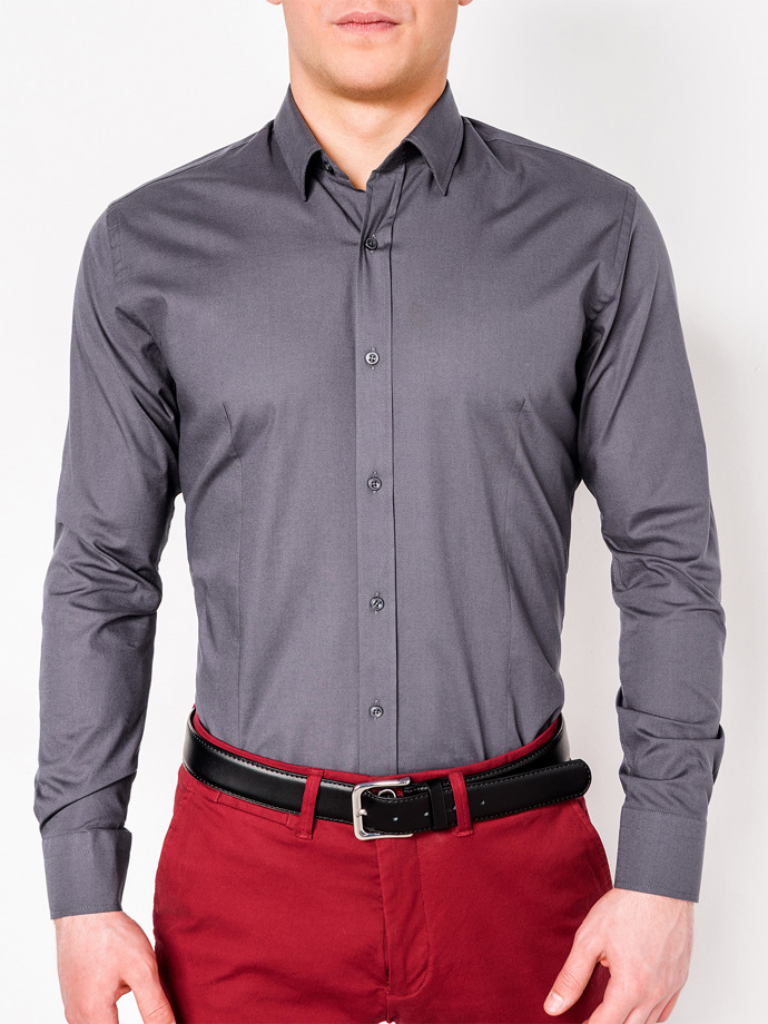 Men's elegant shirt with long sleeves K219 - dark grey