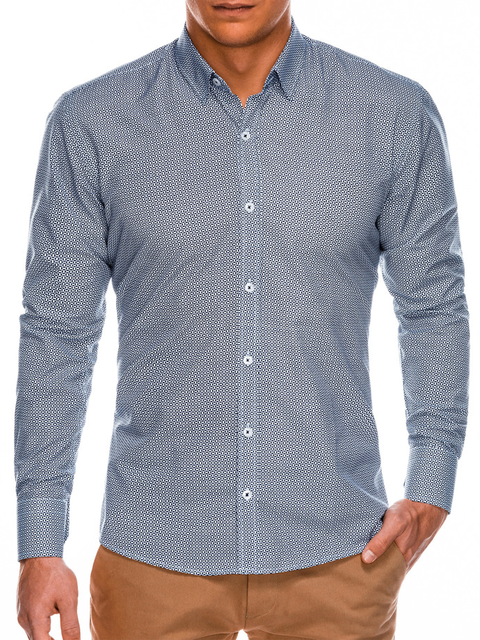 Men's elegant shirt with long sleeves K471 - white/navy