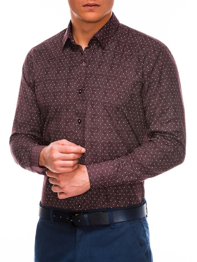 Men's elegant shirt with long sleeves - dark red/white K466
