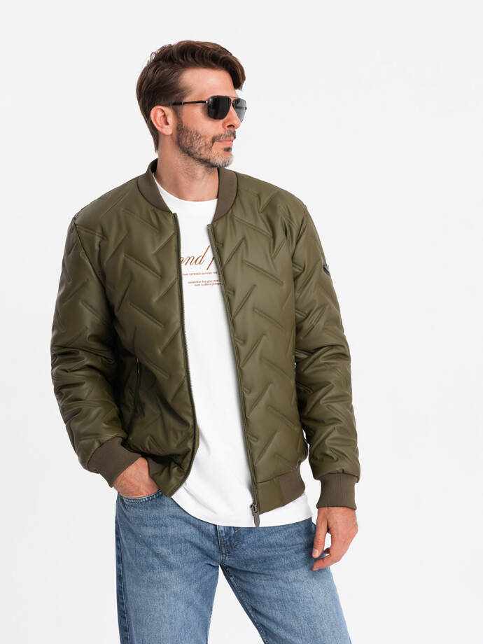 Men's embossed bomber jacket - olive V2 OM-JALP-0196