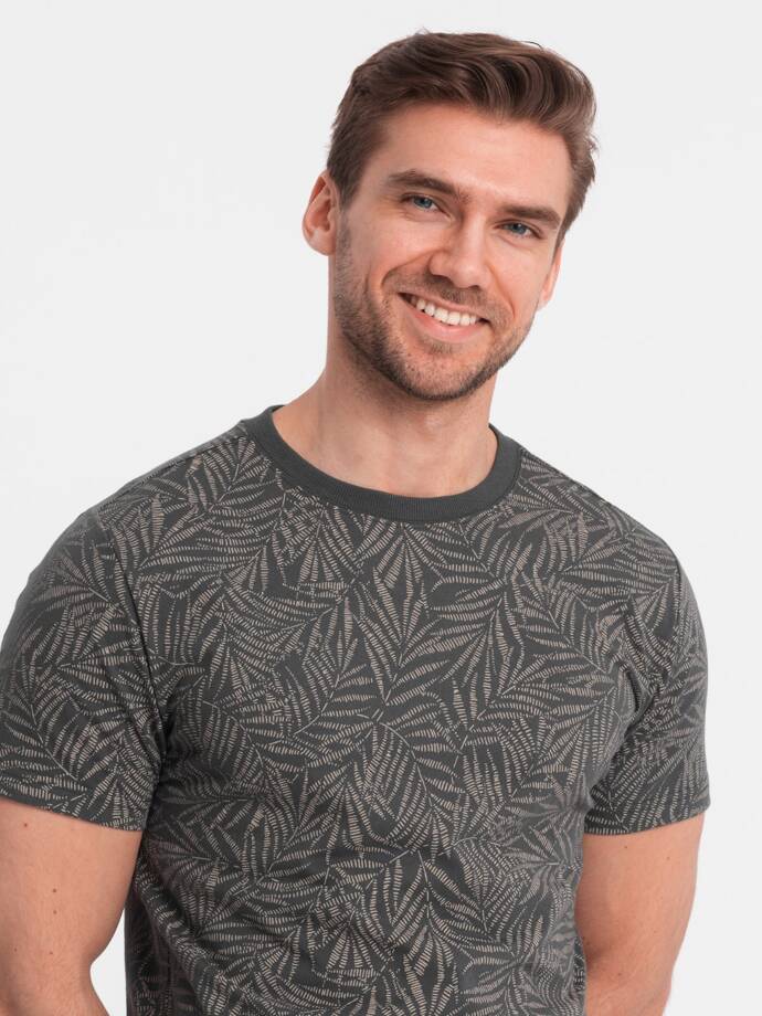 Men's full-print t-shirt in palm leaves - graphite V4 OM-TSFP-0182