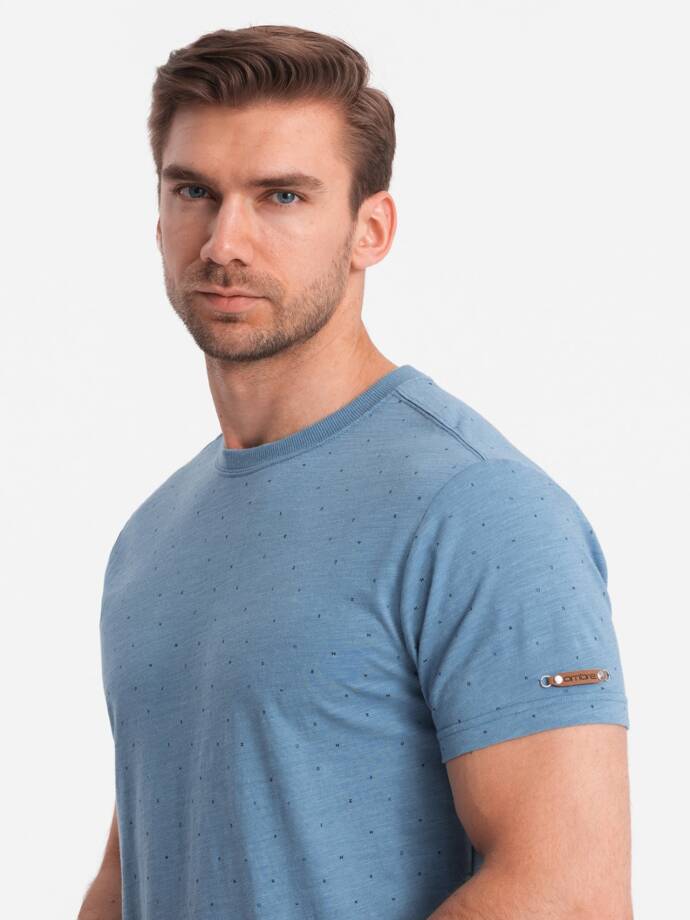 Men's full-print t-shirt with colorful letters - blue denim V4 OM-TSFP-0185