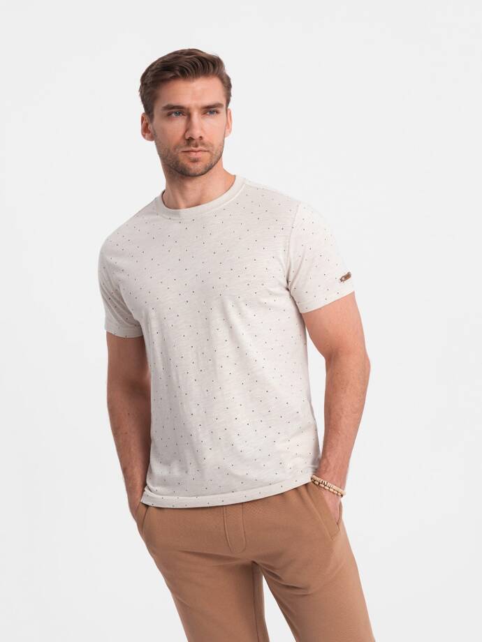 Men's full-print t-shirt with colorful letters - light beige V1 OM-TSFP-0185