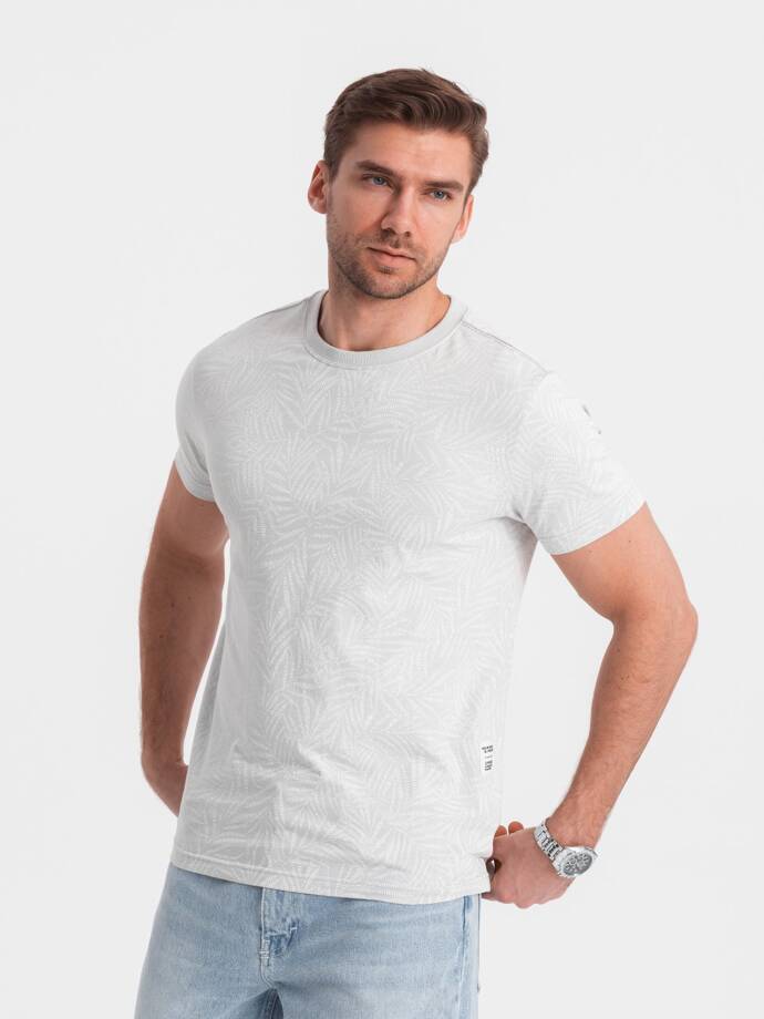 Men's fulllprint t-shirt in palm leaves - grey V2 OM-TSFP-0182