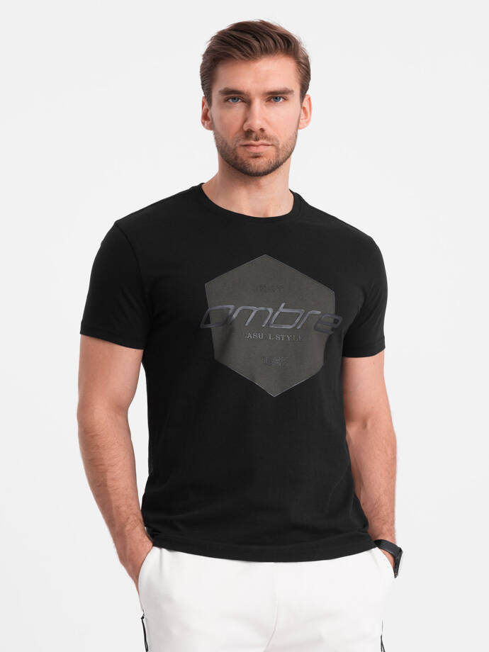 Men's geometric and logo printed cotton t-shirt - black V2 OM-TSPT-0141