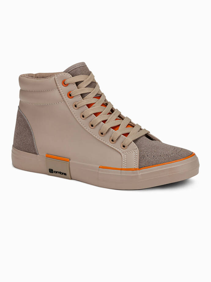 Men's high classic sneakers with quilted upper - beige and orange V6 OM-FOTH-0127