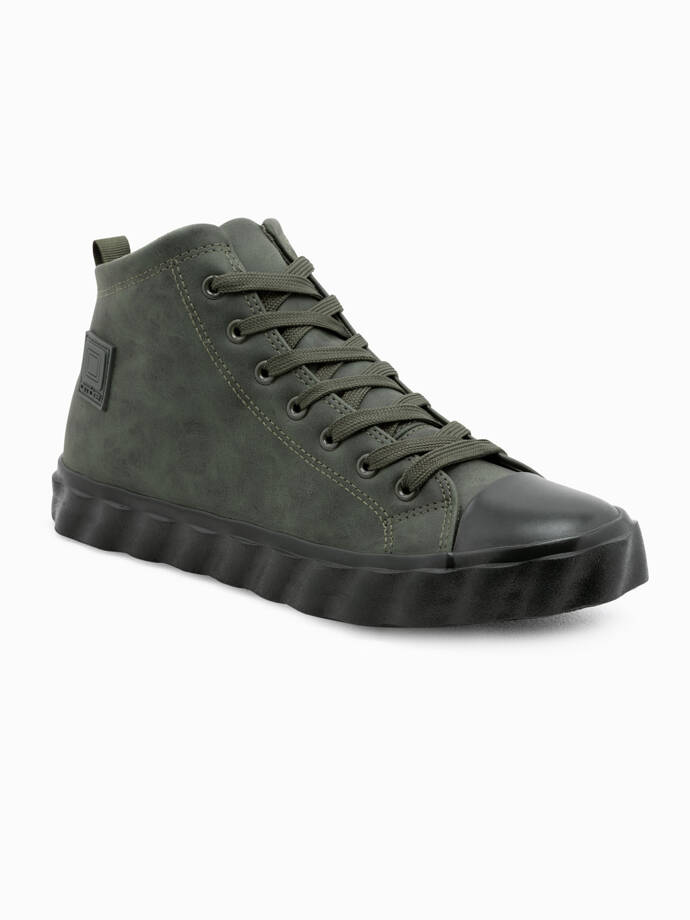 Men's high-top sneakers with decorative wavy sole - olive V3 OM-FOTH-0126