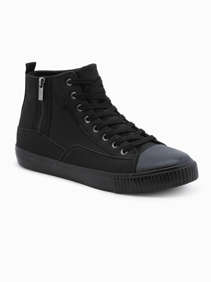 Men's high-top sneakers with decorative zipper - black V1 OM-FOTH-22FW-002