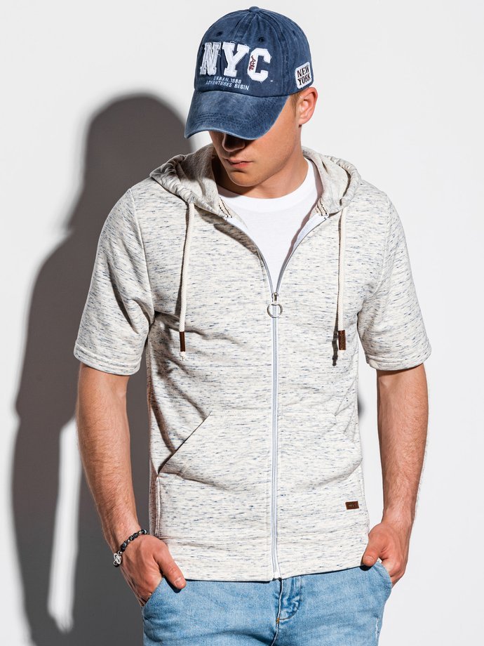 Men's hoodie with short sleeves - light grey B1068