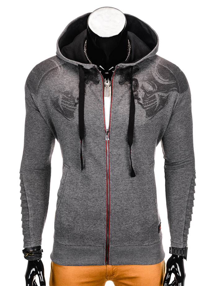 Men's hoodie with zipper - dark grey B759