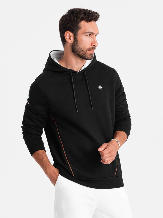 Men's hoodie with zippered pocket - black V4 OM-SSNZ-22FW-006