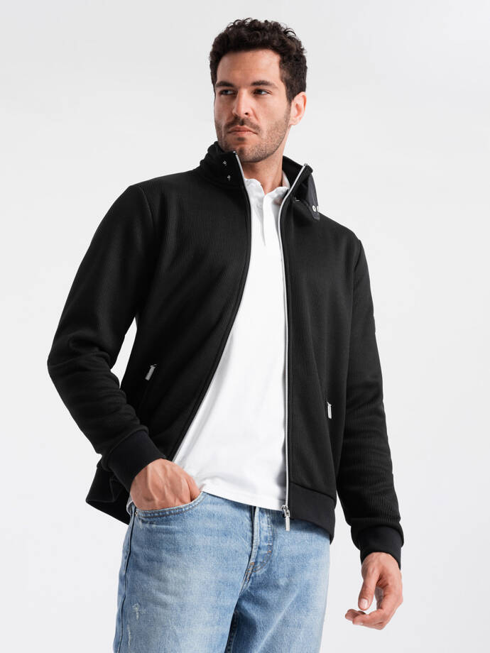 Men's jacket with high collar and fleece interior - black V1 OM-JANP-0154