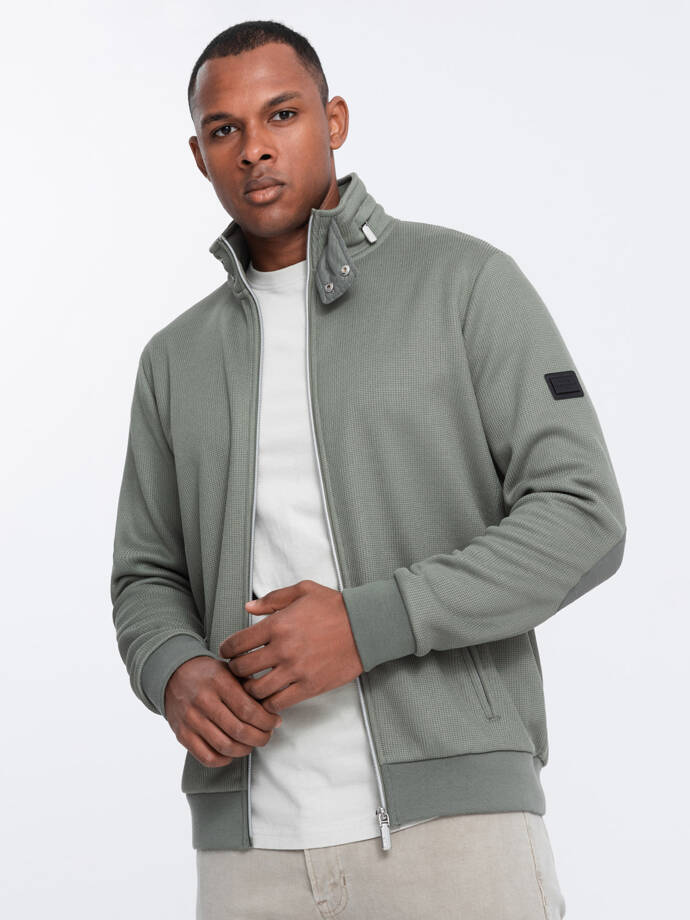 Men's jacket with high collar and fleece interior - khaki V3 OM-JANP-0154