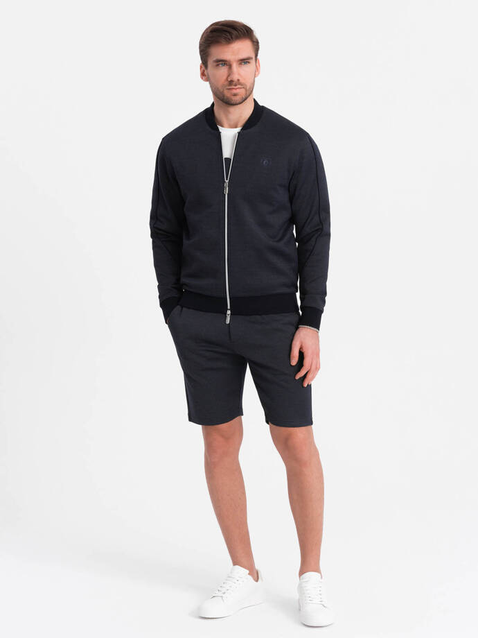 Men's jacquard knit jacket + shorts set - navy blue V1 Z73