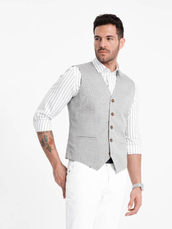 Men's jacquard suit vest without lapels - light grey V1 OM-BLZV-0106