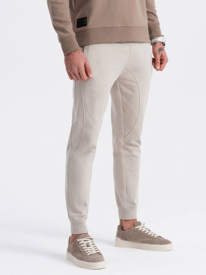 Men's jogger sweatpants - light beige V1 OM-PABS-0173