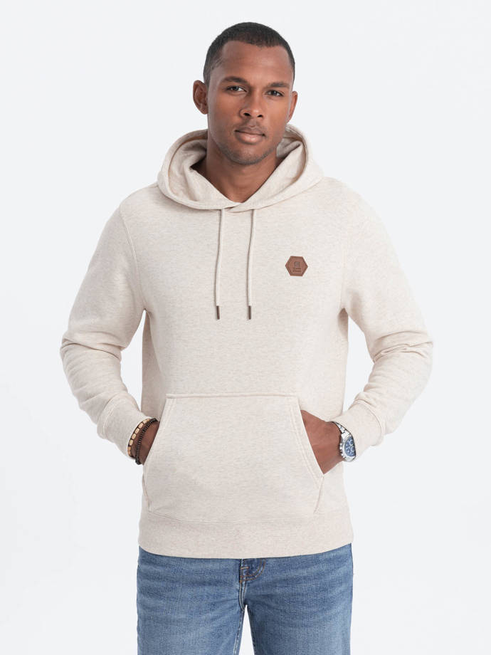 Men's kangaroo hoodie - cream V1 OM-SSNZ-0117