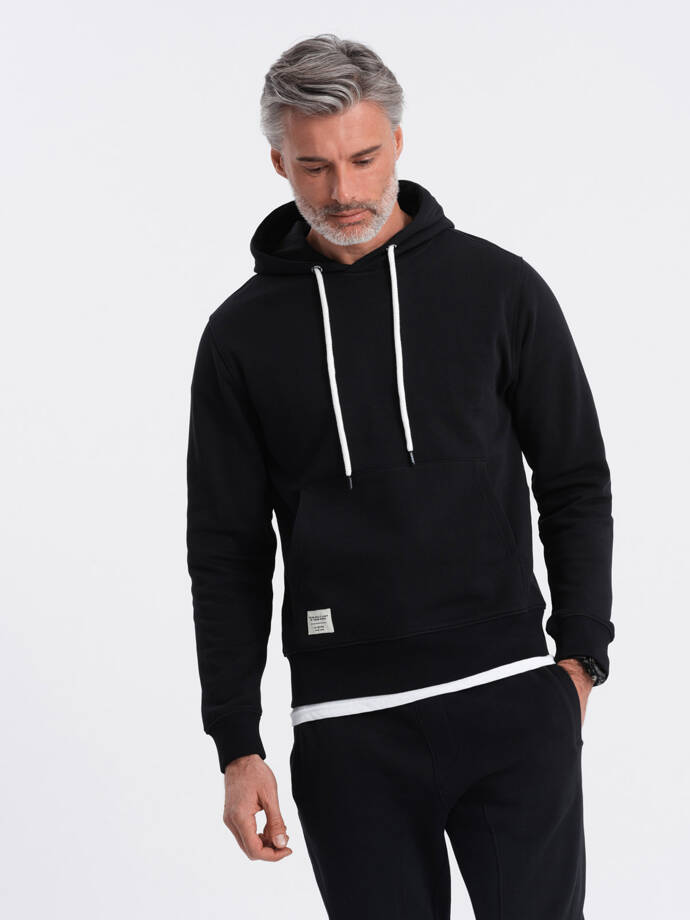 Men's kangaroo sweatshirt with hood - black V5 OM-SSBN-0177