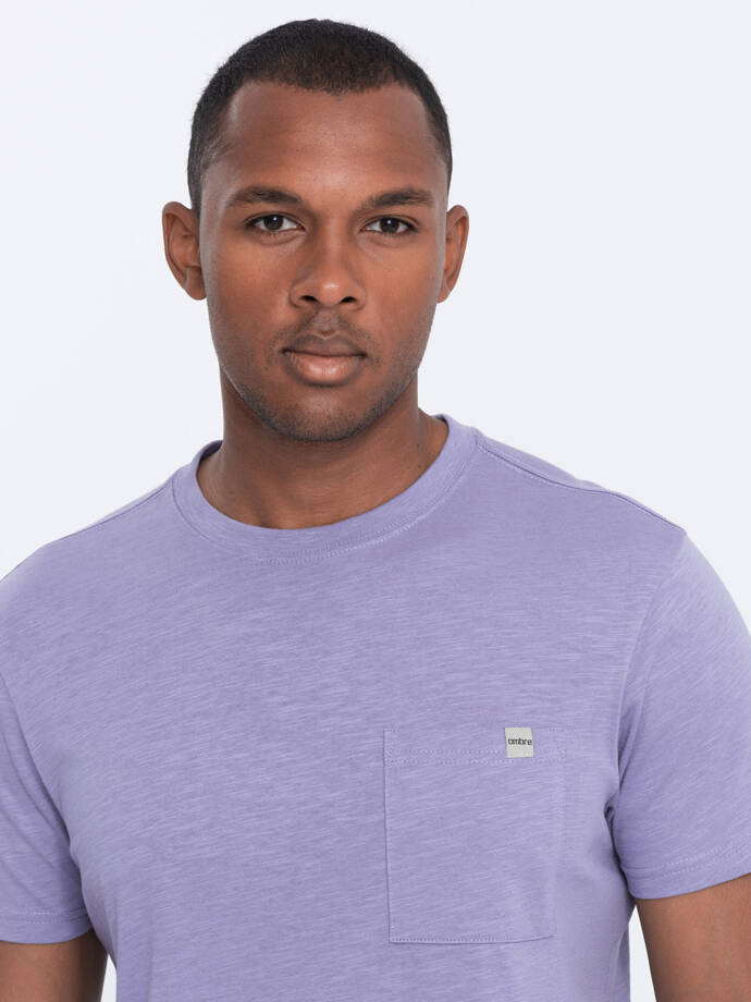 Men's knitted T-shirt with patch pocket - purple V1 S1621