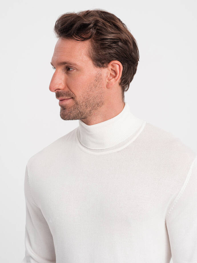 Men's knitted fitted turtleneck with viscose - ecru V3 OM-SWTN-0101